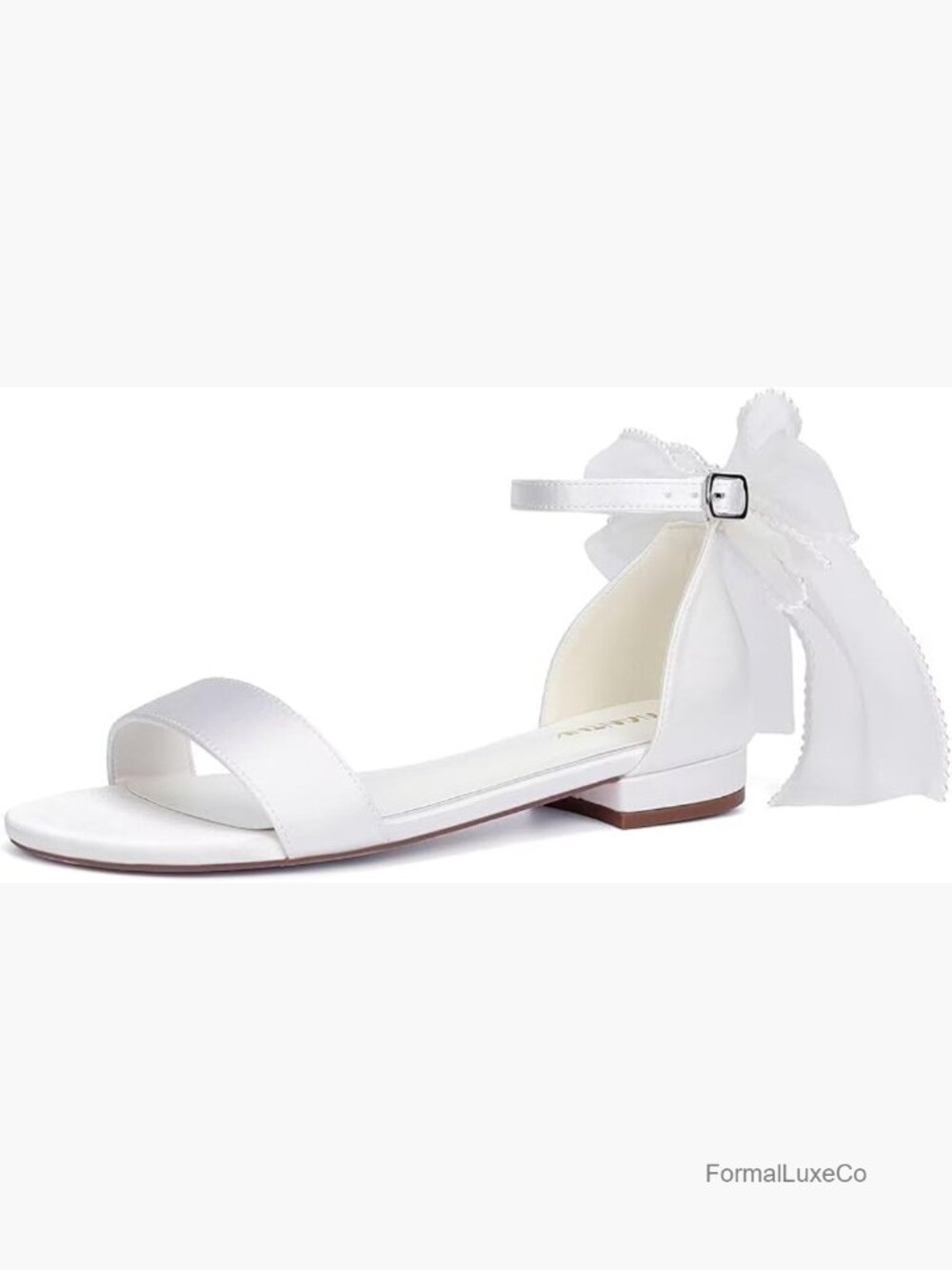Bridal Flat Sandals with Bow Open Toe Wedding Shoes for Bride